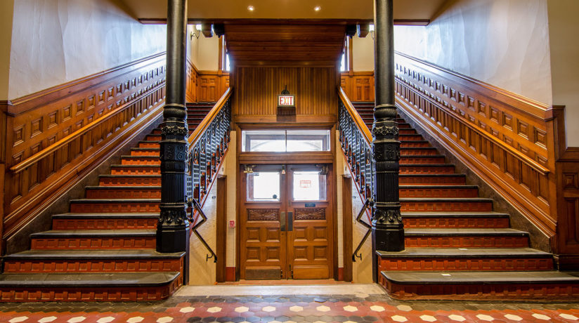 architectural detail staircase in the 1889 Courthouse