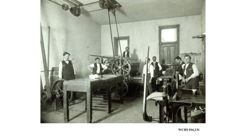 1895 West Bend Democrat Newspaper Printing Press in Early Washington County, Wisconsin