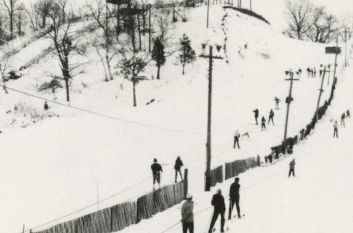 Winter Downhill Skiing in Washington County Little Switzerland Ski Hill at Slinger, Wisconsin