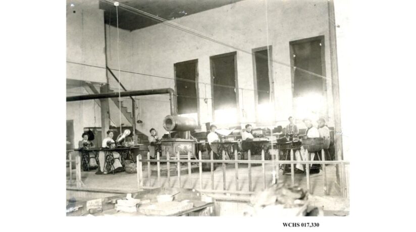 1908 Enger Kress Pocket Book Co sewing department in West Bend, Wisconsin