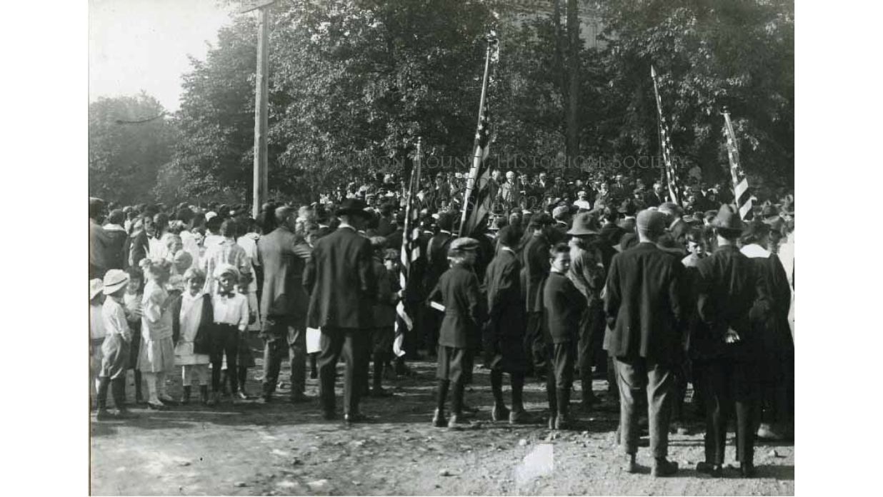 Crowds at the 1927 dedication ceremony at The Tower Heritage Center