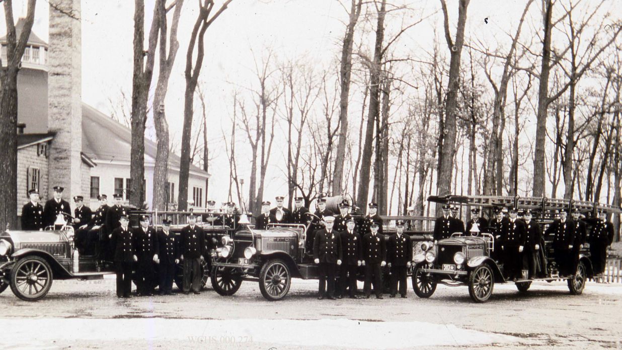 The Hartford Fire Department in front of the Schwartz Ballroom