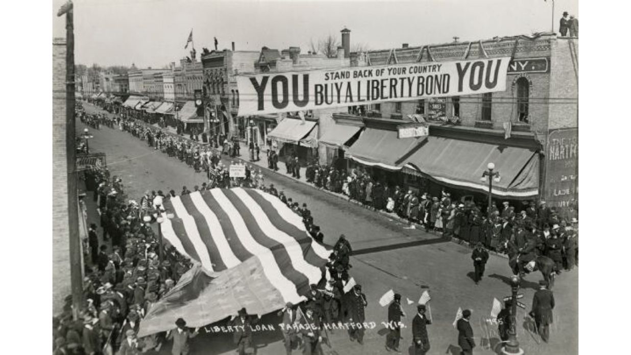 The American flag at Hartford’s liberty loan parade in Early Washington County, Wisconsin
