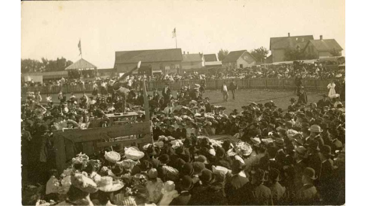 A balancing performance at the 1912 County Fair with The Tower Heritage Center home to the Washington County Historical Society in West Bend, Wisconsin

