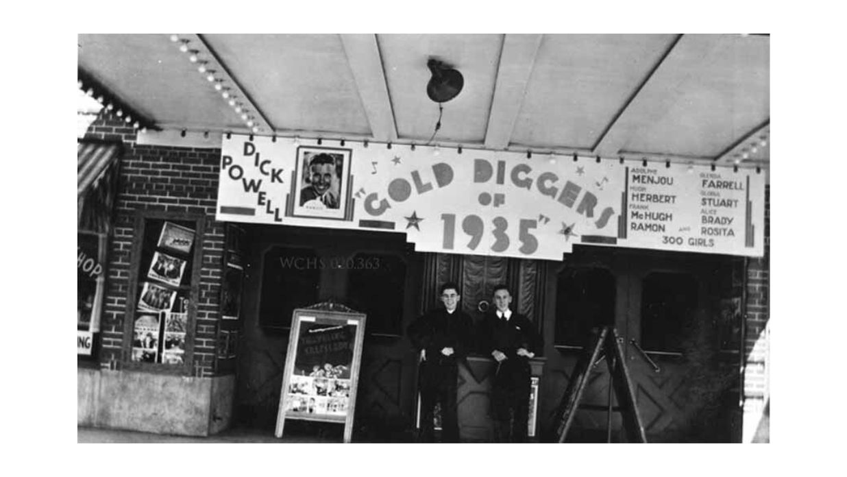 The entrance of West Bend's historic theater in Washington County, Wisconsin with The Tower Heritage Center