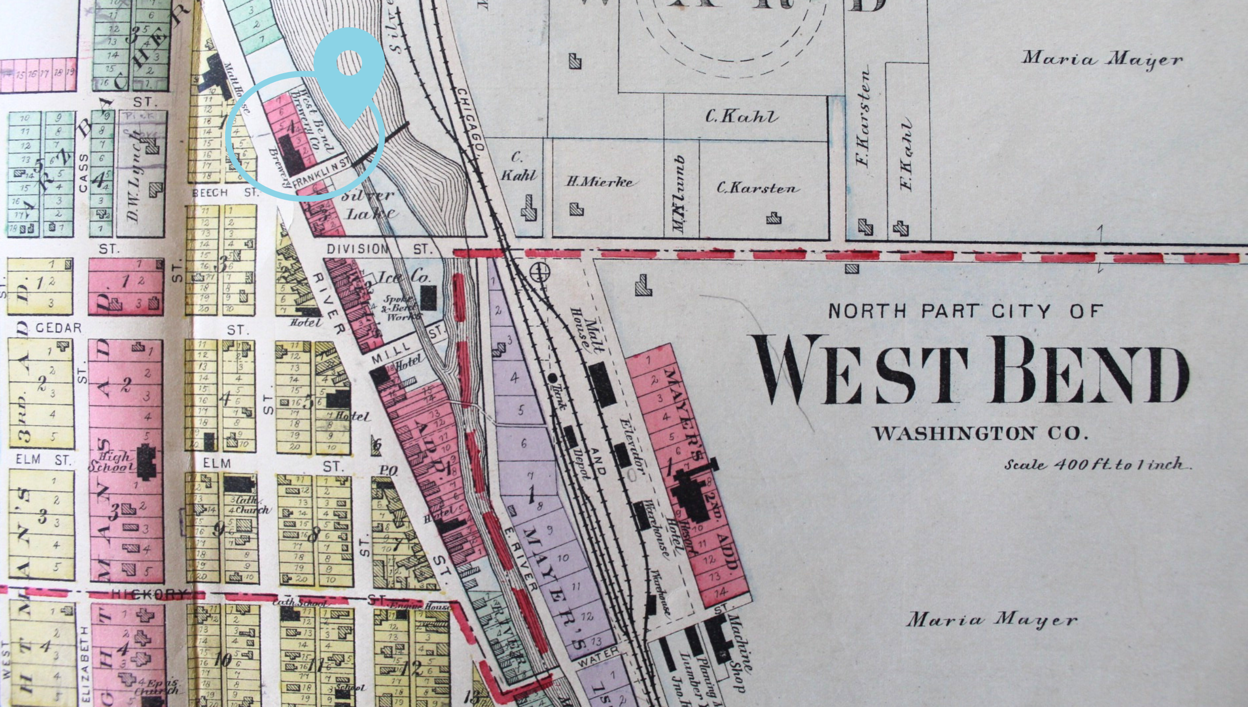 1882 Plat Map of West Bend with the Tower Heritage Center