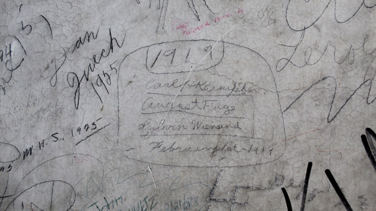 Signatures on the walls in the 1889 Courthouse of The Tower Heritage Center