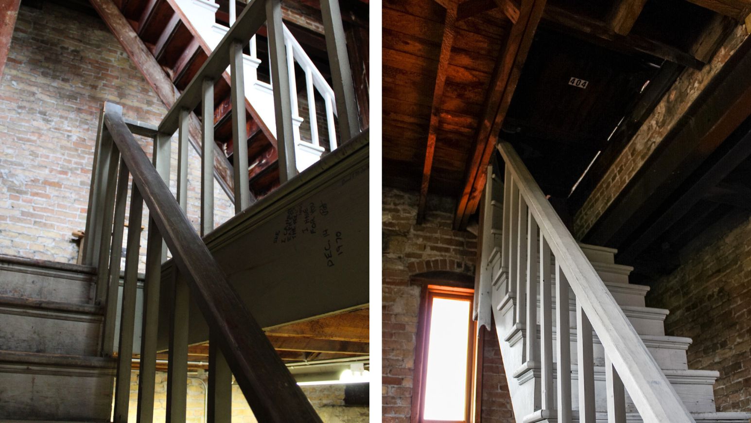 Stairs leading up the tower of the 1889 Courthouse of The Tower Heritage Center in West Bend, Wisconsin