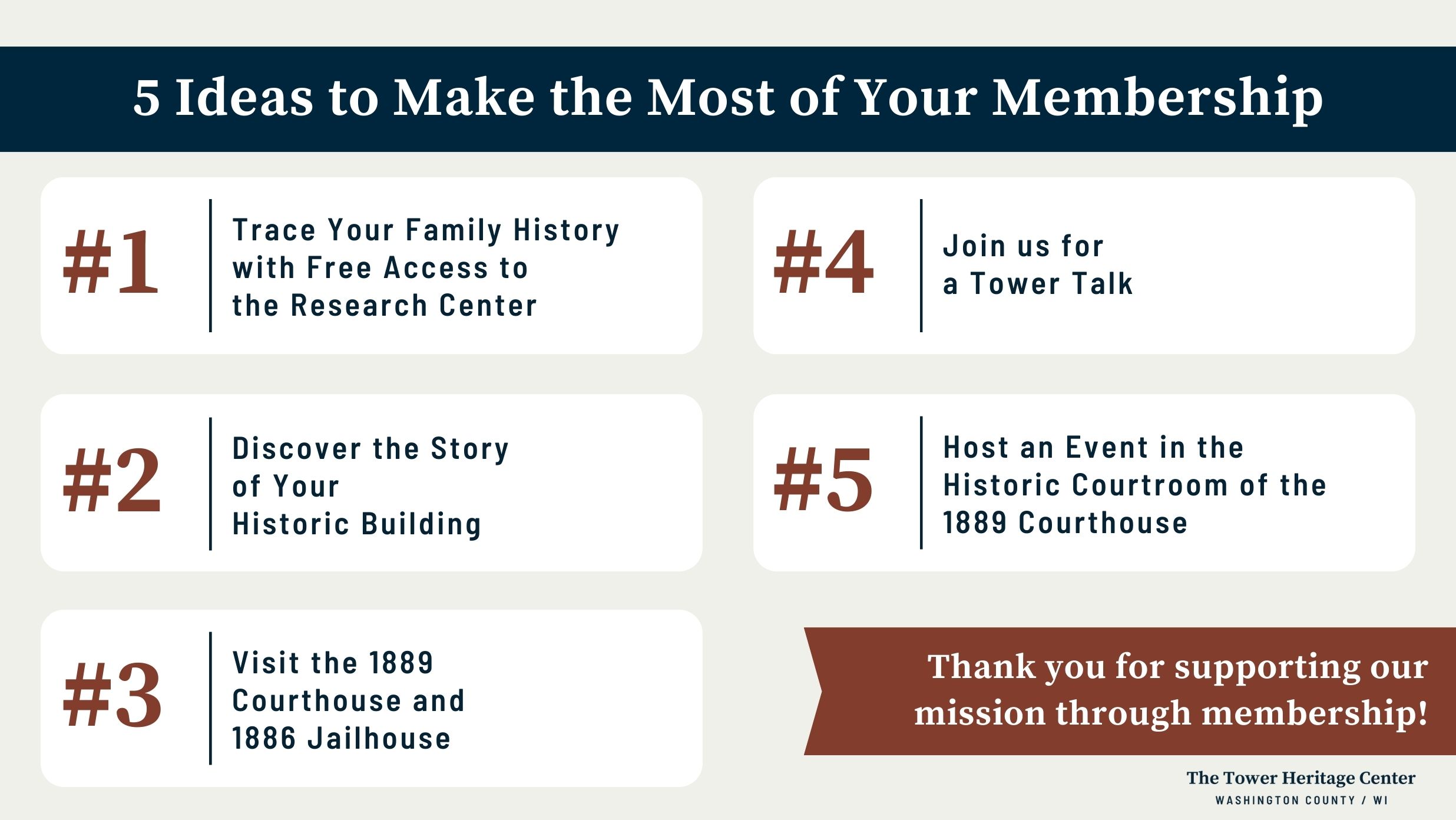 5 Ideas to Make the Most of Your Membership with The Tower Heritage Center in Washington County, Wisconsin