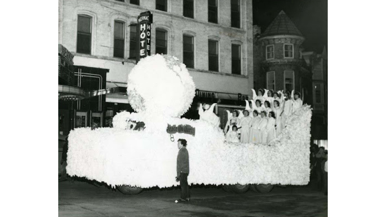 Historic parade float in West Bend, WI with The Tower Heritage Center