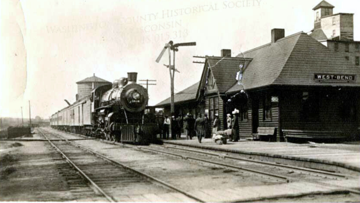 Chicago and Northwestern Railway depot in Washington County, Wisconsin where the Eisenbahn State Trail is located today