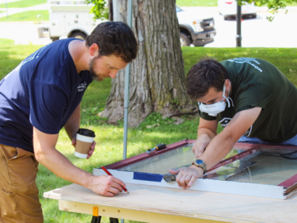 Historic wood window restoration at the Heritage Center