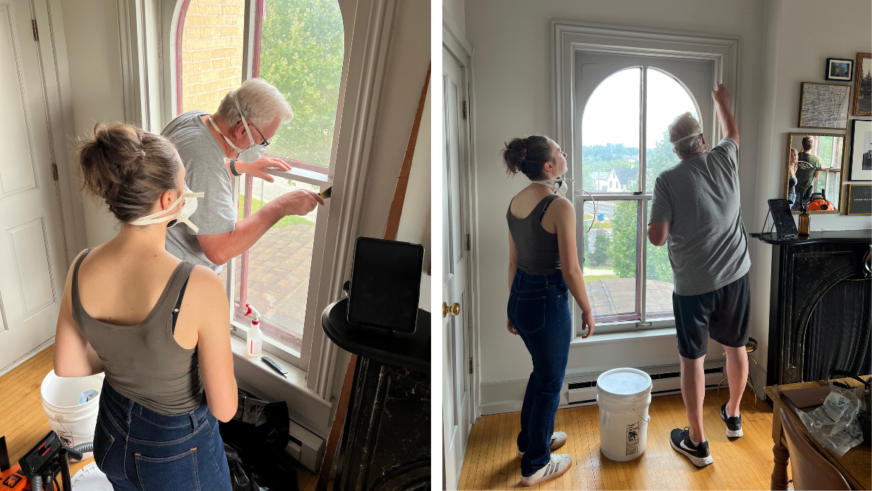 Deinstall historic sash windows in the 1865 Frisby House in Wisconsin