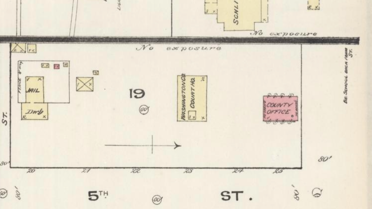 Sanbourn fire insurance map showing West Bend's 1886 Jailhouse