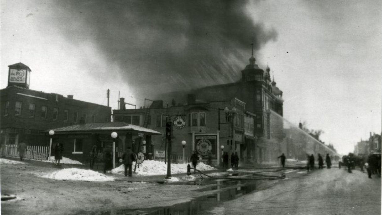 Historic building fire at the Hangartner Building in West Bend